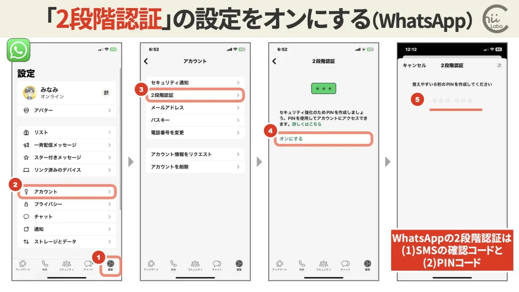 2. WhatsAppの2段階認証（PINコード設定）