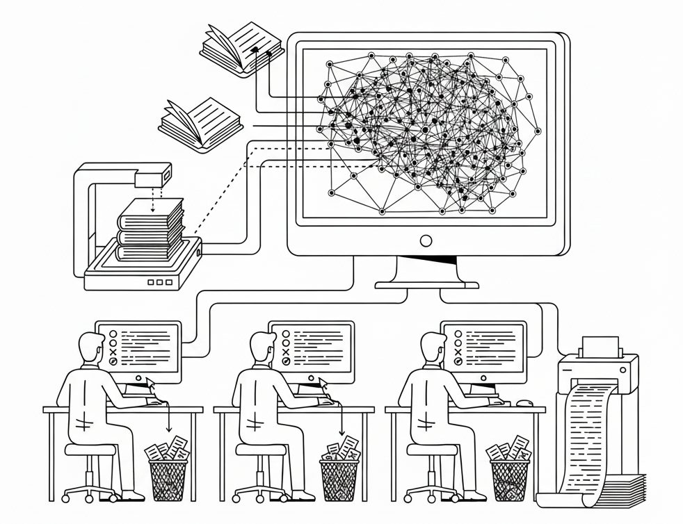 <svg class="eyecatch-svg" viewBox="0 0 192 192" xmlns="http://www.w3.org/2000/svg">
  <!-- 背景 -->
  <rect width="192" height="192" fill="white" rx="32" ry="32" />
  
  <!-- ニューラルネットワーク構造 -->
  <g transform="translate(96, 96)">
    
    <!-- 接続線（背景レイヤー） -->
    <g stroke="#607D8B" stroke-width="2" fill="none">
      <!-- 入力層から隠れ層への接続 -->
      <line x1="-60" y1="-40" x2="-20" y2="-20" />
      <line x1="-60" y1="-40" x2="-20" y2="0" />
      <line x1="-60" y1="-40" x2="-20" y2="20" />
      
      <line x1="-60" y1="0" x2="-20" y2="-20" />
      <line x1="-60" y1="0" x2="-20" y2="0" />
      <line x1="-60" y1="0" x2="-20" y2="20" />
      
      <line x1="-60" y1="40" x2="-20" y2="-20" />
      <line x1="-60" y1="40" x2="-20" y2="0" />
      <line x1="-60" y1="40" x2="-20" y2="20" />
      
      <!-- 隠れ層から出力層への接続 -->
      <line x1="-20" y1="-20" x2="20" y2="-30" />
      <line x1="-20" y1="-20" x2="20" y2="0" />
      <line x1="-20" y1="-20" x2="20" y2="30" />
      
      <line x1="-20" y1="0" x2="20" y2="-30" />
      <line x1="-20" y1="0" x2="20" y2="0" />
      <line x1="-20" y1="0" x2="20" y2="30" />
      
      <line x1="-20" y1="20" x2="20" y2="-30" />
      <line x1="-20" y1="20" x2="20" y2="0" />
      <line x1="-20" y1="20" x2="20" y2="30" />
    </g>
    
    <!-- 入力層（左）のノード -->
    <g>
      <circle cx="-60" cy="-40" r="8" fill="#E0E0E0" stroke="#607D8B" stroke-width="2" />
      <circle cx="-60" cy="0" r="8" fill="#E0E0E0" stroke="#607D8B" stroke-width="2" />
      <circle cx="-60" cy="40" r="8" fill="#E0E0E0" stroke="#607D8B" stroke-width="2" />
    </g>
    
    <!-- 隠れ層（中央）のノード -->
    <g>
      <circle cx="-20" cy="-20" r="10" fill="#4CAF50" stroke="#4CAF50" stroke-width="2" />
      <circle cx="-20" cy="0" r="10" fill="#4CAF50" stroke="#4CAF50" stroke-width="2" />
      <circle cx="-20" cy="20" r="10" fill="#4CAF50" stroke="#4CAF50" stroke-width="2" />
    </g>
    
    <!-- 出力層（右）のノード -->
    <g>
      <circle cx="20" cy="-30" r="8" fill="#2196F3" stroke="#2196F3" stroke-width="2" />
      <circle cx="20" cy="0" r="8" fill="#2196F3" stroke="#2196F3" stroke-width="2" />
      <circle cx="20" cy="30" r="8" fill="#2196F3" stroke="#2196F3" stroke-width="2" />
    </g>
    
    <!-- データフロー矢印 -->
    <g stroke="#FF9800" stroke-width="3" fill="none">
      <line x1="35" y1="0" x2="55" y2="0" />
      
      
    </g>
    
  </g>
</svg>生成AIのイメージ画像と<br class="chiilabo-br is-on">してのニューラルネットワーク