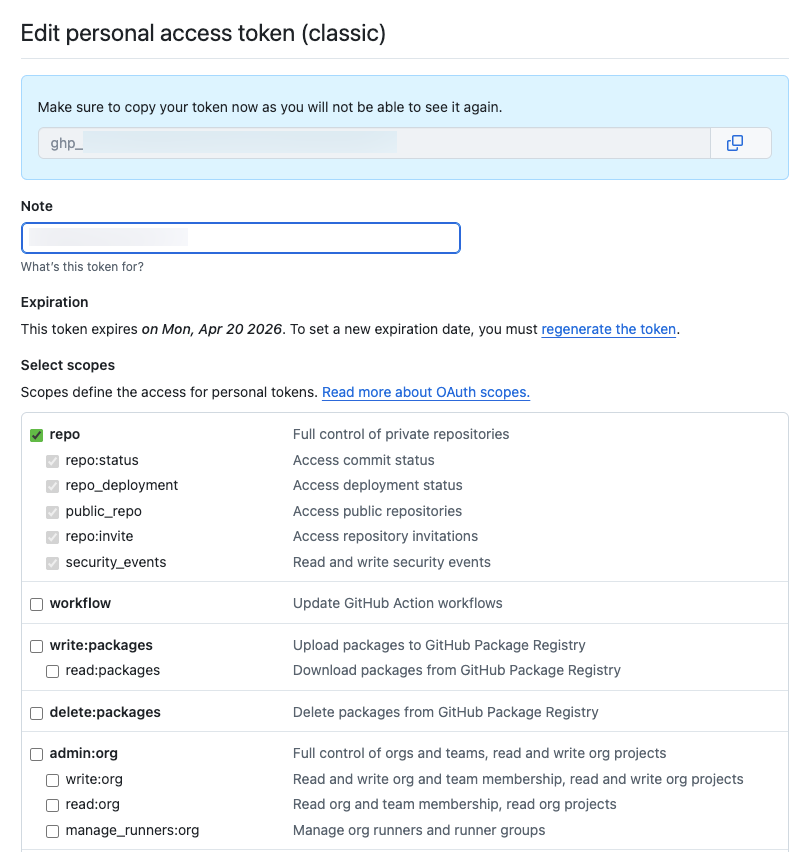 1. Githubでアクセス用トークンを生成する