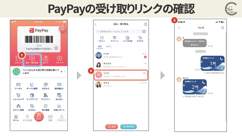 1. 受け取りリンクは「取引履歴」ではなく「チャット」にある