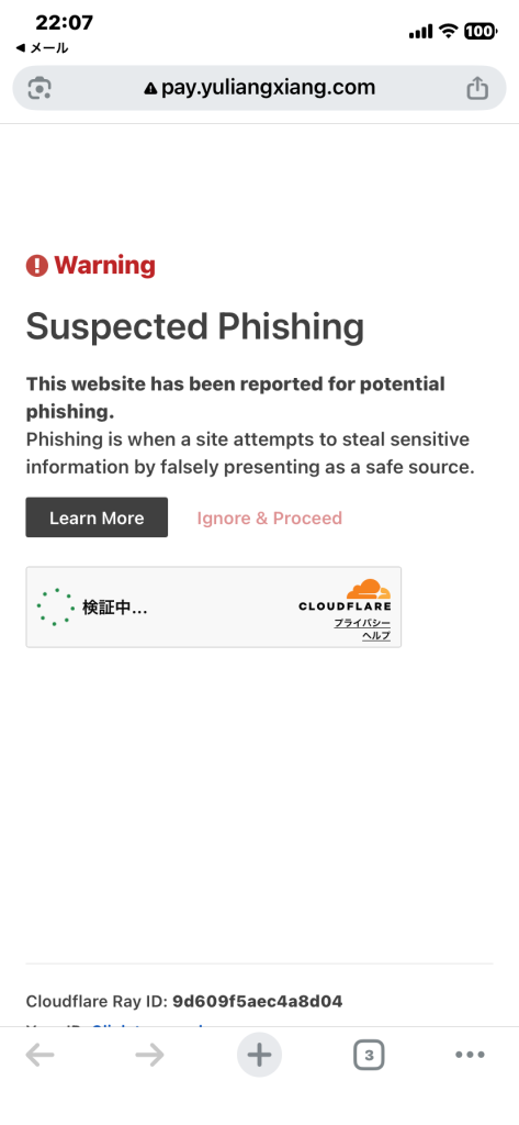 2. 偽サイトにアクセスしたら警告が表示された
