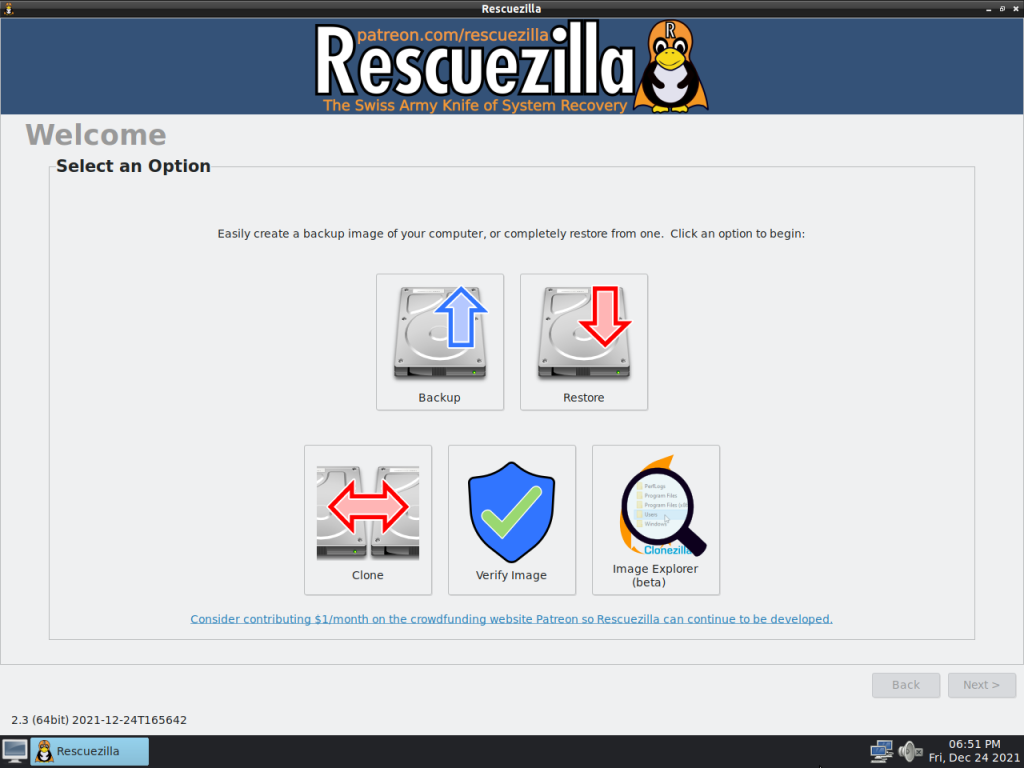 1. Rescuezillaでディスクイメージバックアップする
